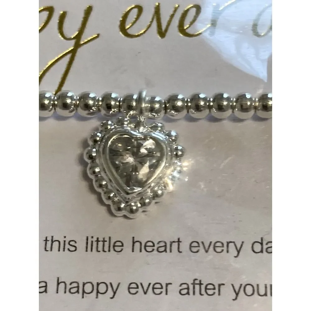 Katie Loxton  Happy Ever After Bride Bracelet Stretch Silver Tone‎ NWT Heart